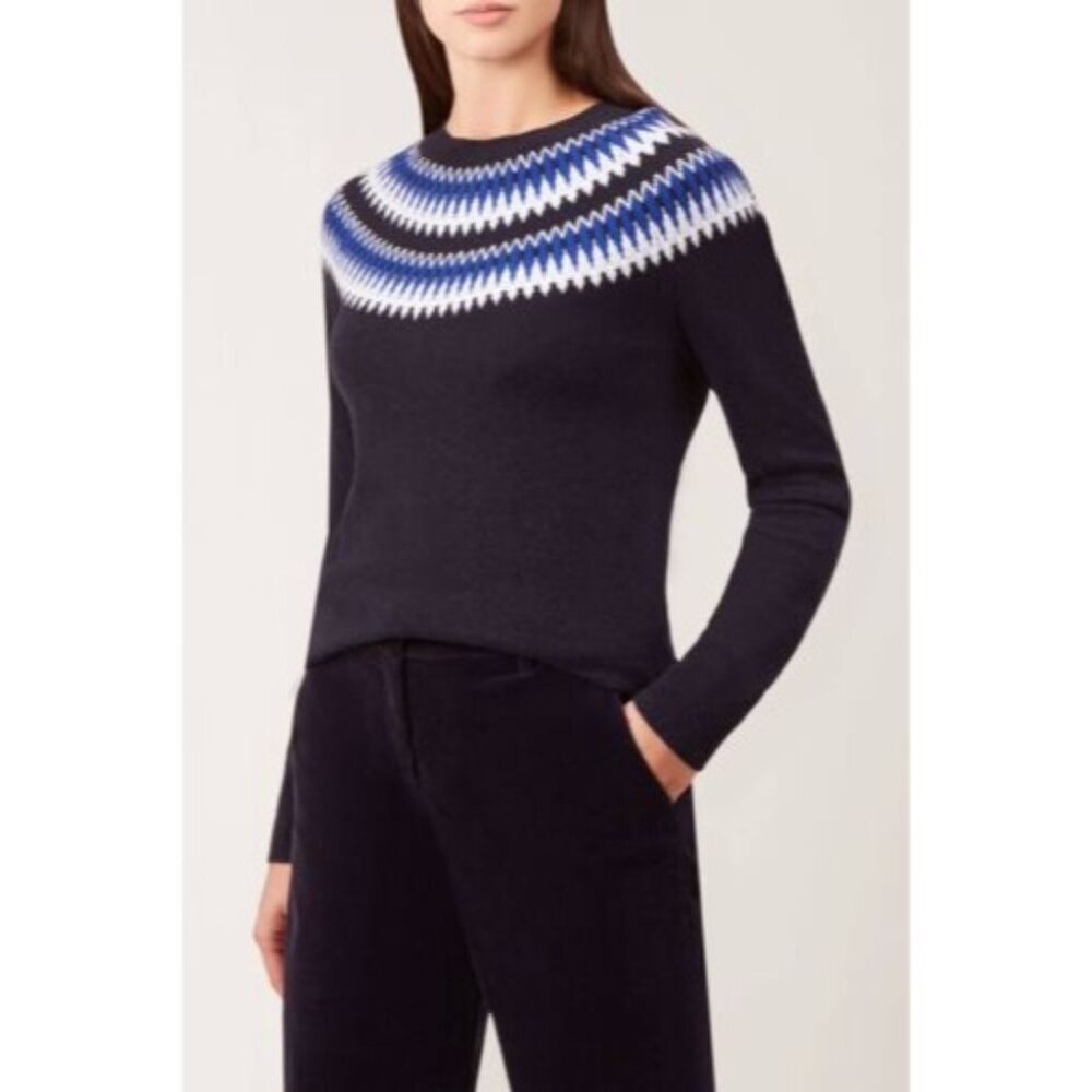 Hobbs London Greta Fair Isle Sweater Blue M - Picture 2 of 7